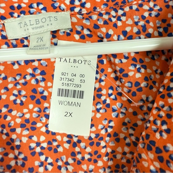 Talbots Top Womens 2X Short Sleeve Floral Blouse Orange Blue White Cotton Casual - Picture 4 of 8
